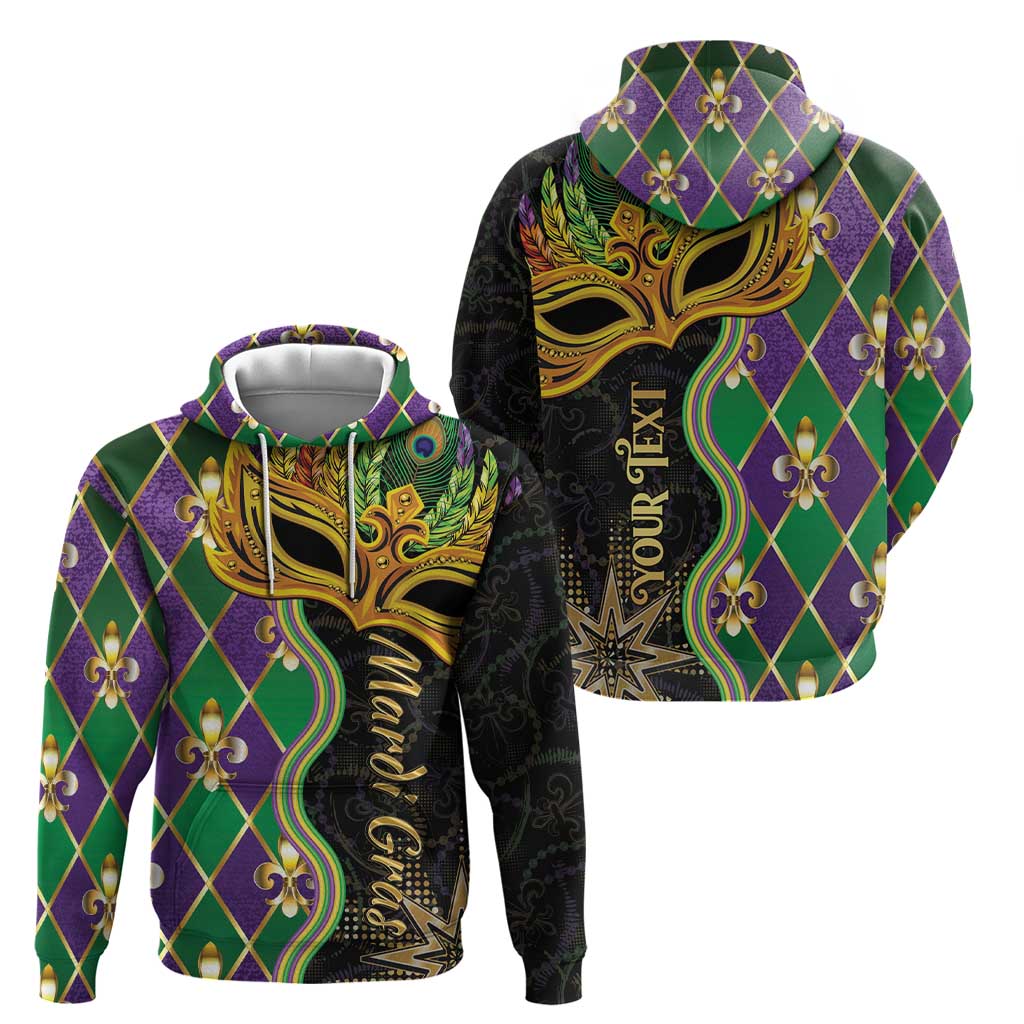 Personalized Mardi Gras Zip Hoodie Gold Mask Unique Style - Wonder Print Shop