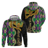 Personalized Mardi Gras Zip Hoodie Gold Mask Unique Style - Wonder Print Shop