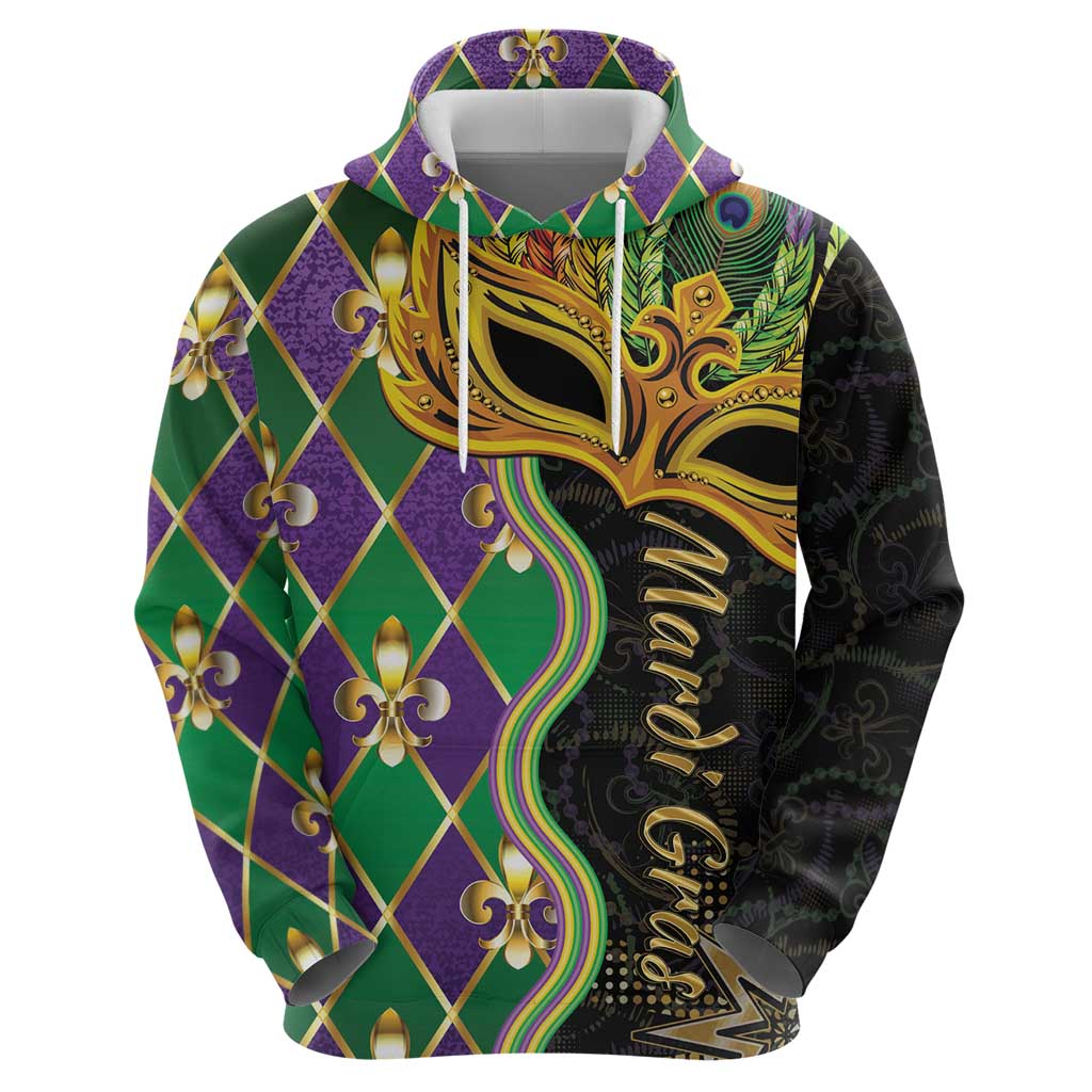 Personalized Mardi Gras Zip Hoodie Gold Mask Unique Style - Wonder Print Shop