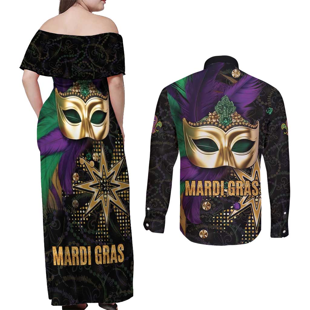 Let The Good Times Roll Mardi Gras Couples Matching Off Shoulder Maxi Dress and Long Sleeve Button Shirt Special Version