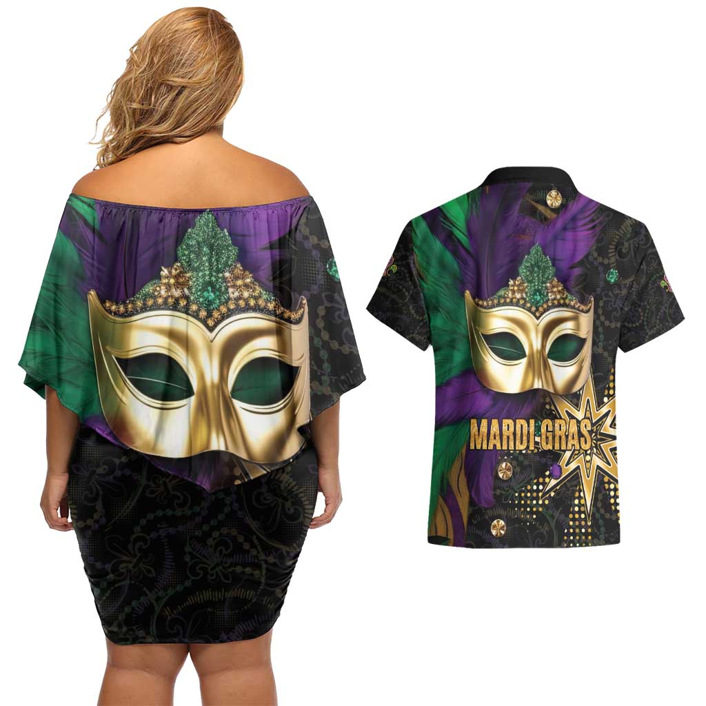 Let The Good Times Roll Mardi Gras Couples Matching Off Shoulder Short Dress and Hawaiian Shirt Special Version