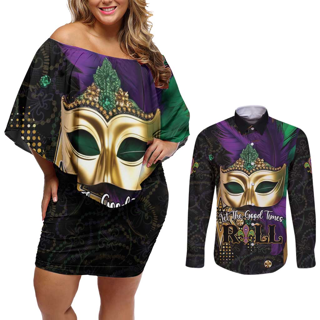 Let The Good Times Roll Mardi Gras Couples Matching Off Shoulder Short Dress and Long Sleeve Button Shirt Special Version