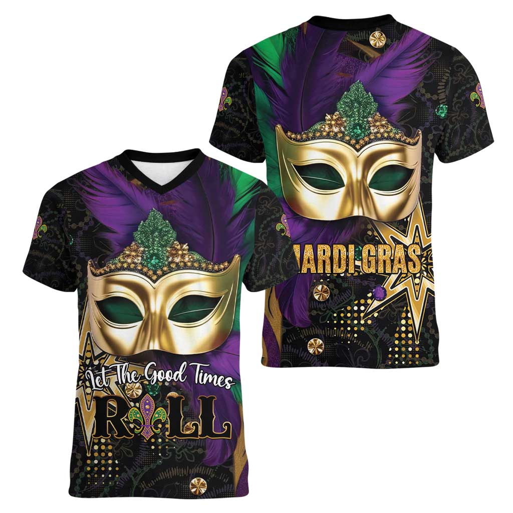 Let The Good Times Roll Mardi Gras Women V-Neck T-Shirt Special Version - Wonder Print Shop