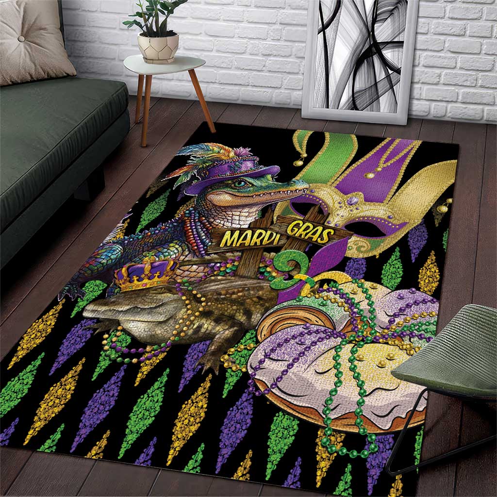 Mardi Gras Alligator Area Rug Fleur De Lis Glitter Style