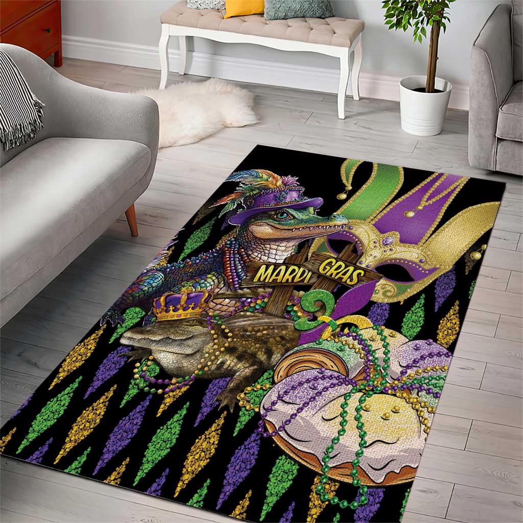 Mardi Gras Alligator Area Rug Fleur De Lis Glitter Style