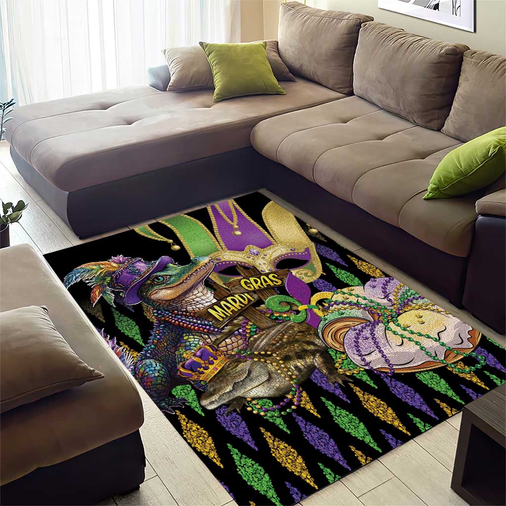 Mardi Gras Alligator Area Rug Fleur De Lis Glitter Style