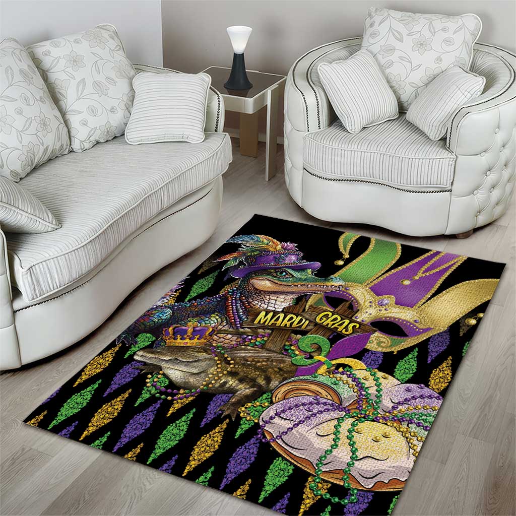 Mardi Gras Alligator Area Rug Fleur De Lis Glitter Style