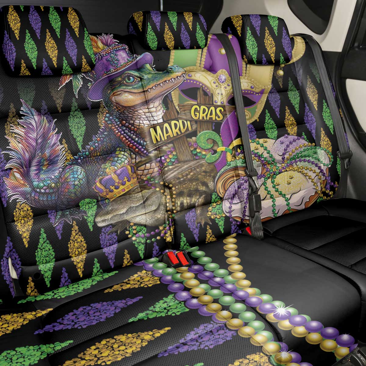 Mardi Gras Alligator Back Car Seat Cover Fleur De Lis Glitter Style