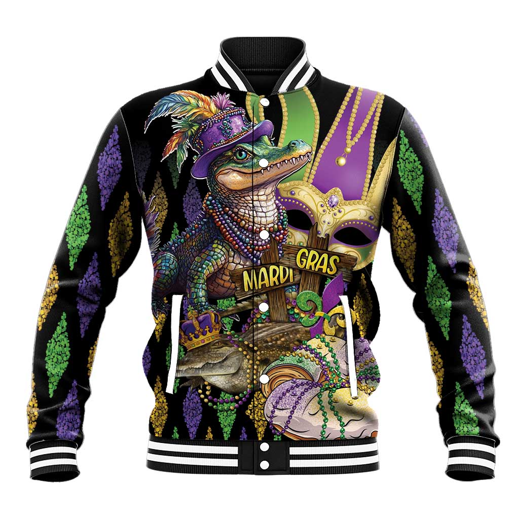 Mardi Gras Alligator Baseball Jacket Fleur De Lis Glitter Style