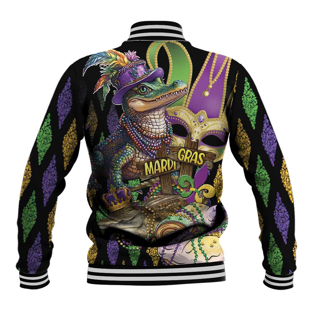 Mardi Gras Alligator Baseball Jacket Fleur De Lis Glitter Style