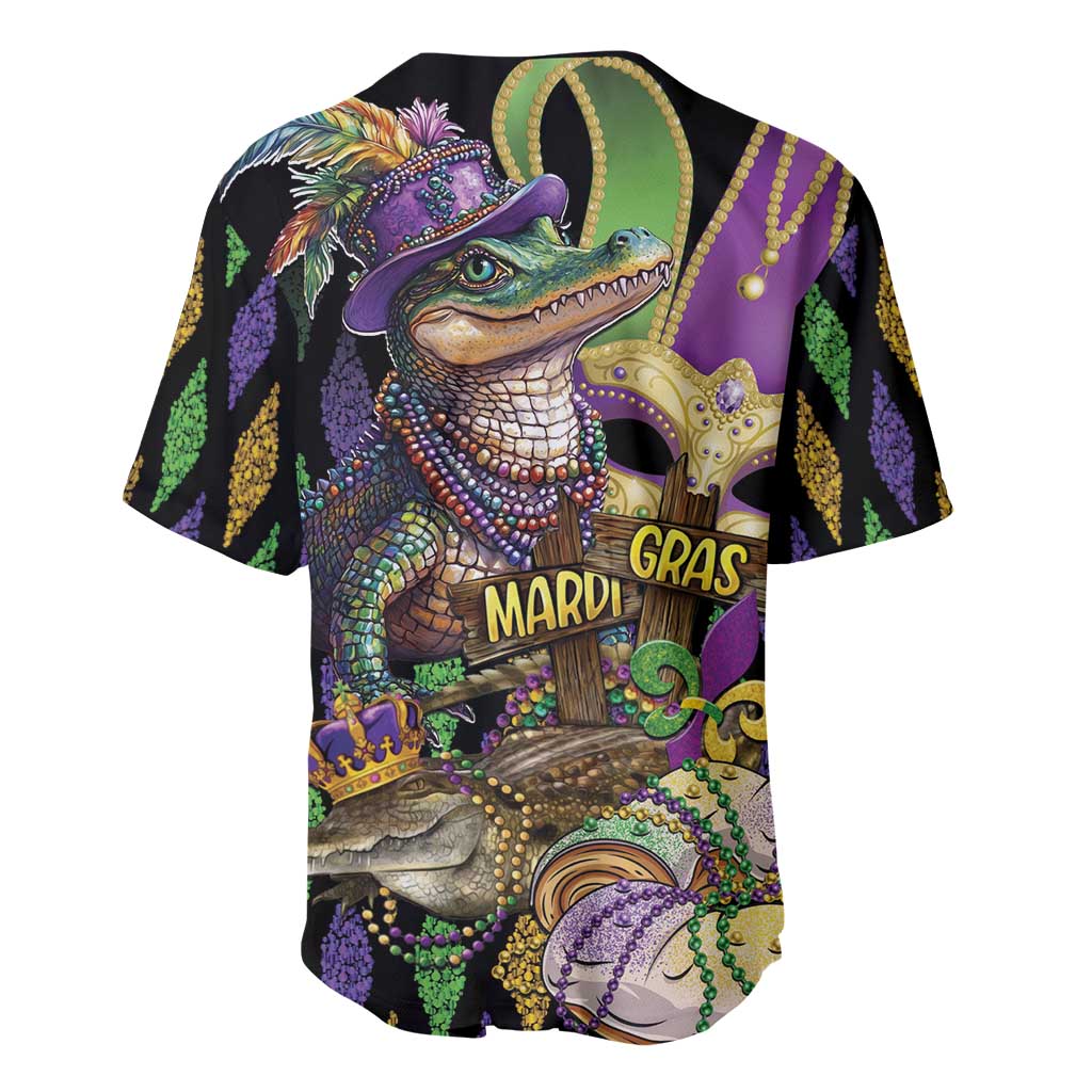 Mardi Gras Alligator Baseball Jersey Fleur De Lis Glitter Style