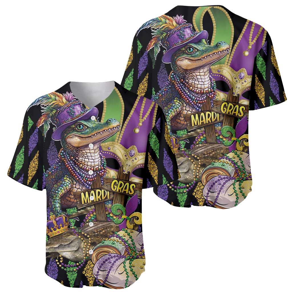 Mardi Gras Alligator Baseball Jersey Fleur De Lis Glitter Style