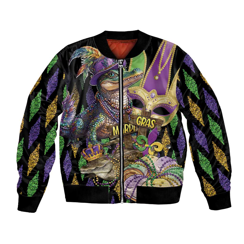 Mardi Gras Alligator Bomber Jacket Fleur De Lis Glitter Style