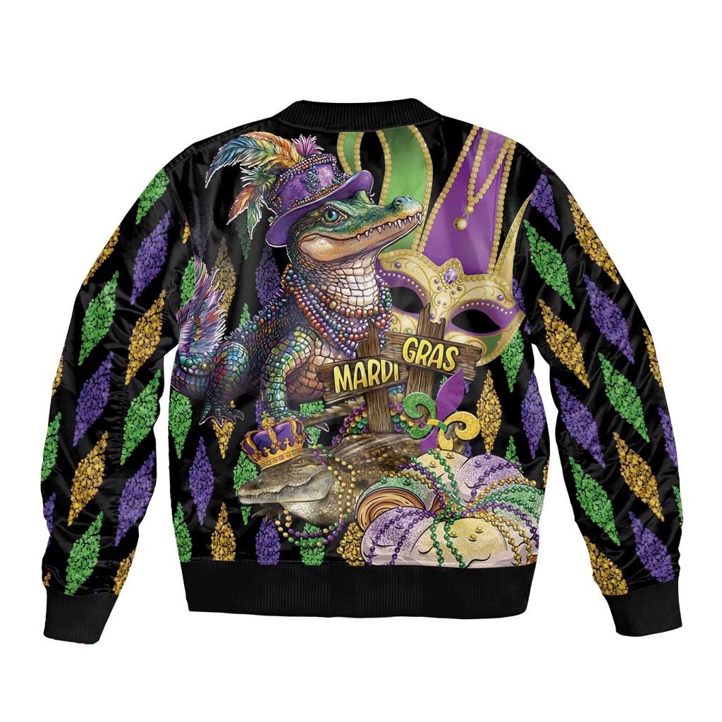 Mardi Gras Alligator Bomber Jacket Fleur De Lis Glitter Style