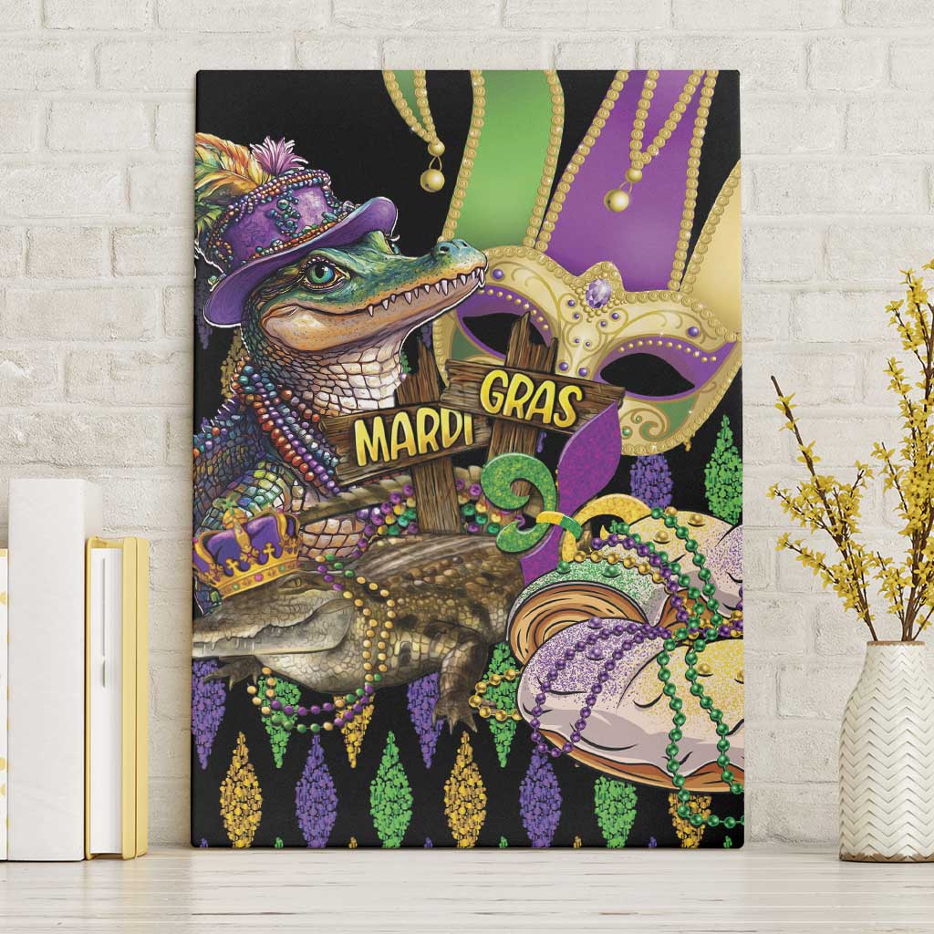 Mardi Gras Alligator Canvas Wall Art Fleur De Lis Glitter Style