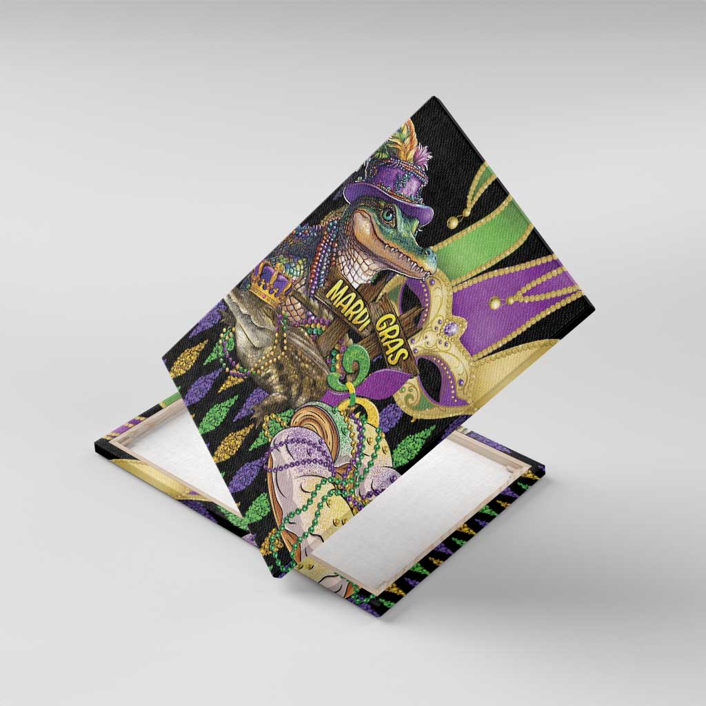 Mardi Gras Alligator Canvas Wall Art Fleur De Lis Glitter Style