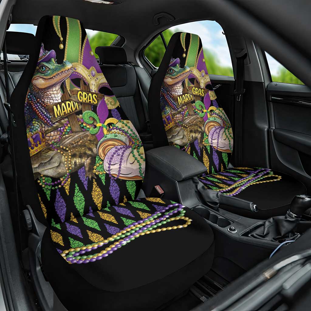 Mardi Gras Alligator Car Seat Cover Fleur De Lis Glitter Style