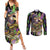 Mardi Gras Alligator Couples Matching Summer Maxi Dress and Long Sleeve Button Shirt Fleur De Lis Glitter Style