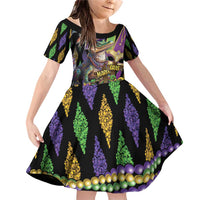 Mardi Gras Alligator Family Matching Off Shoulder Short Dress and Hawaiian Shirt Fleur De Lis Glitter Style