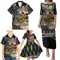 Mardi Gras Alligator Family Matching Puletasi and Hawaiian Shirt Fleur De Lis Glitter Style