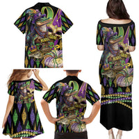 Mardi Gras Alligator Family Matching Puletasi and Hawaiian Shirt Fleur De Lis Glitter Style