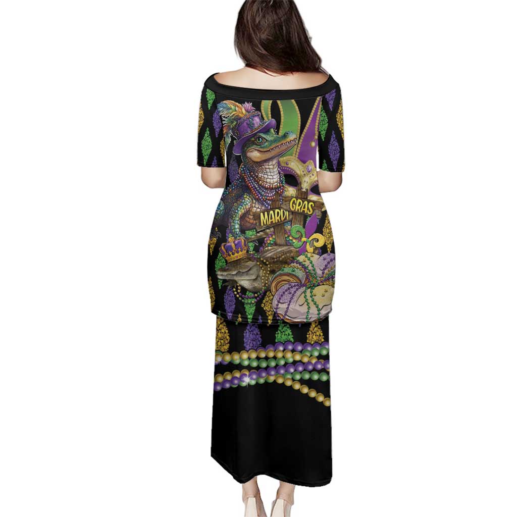 Mardi Gras Alligator Family Matching Puletasi and Hawaiian Shirt Fleur De Lis Glitter Style