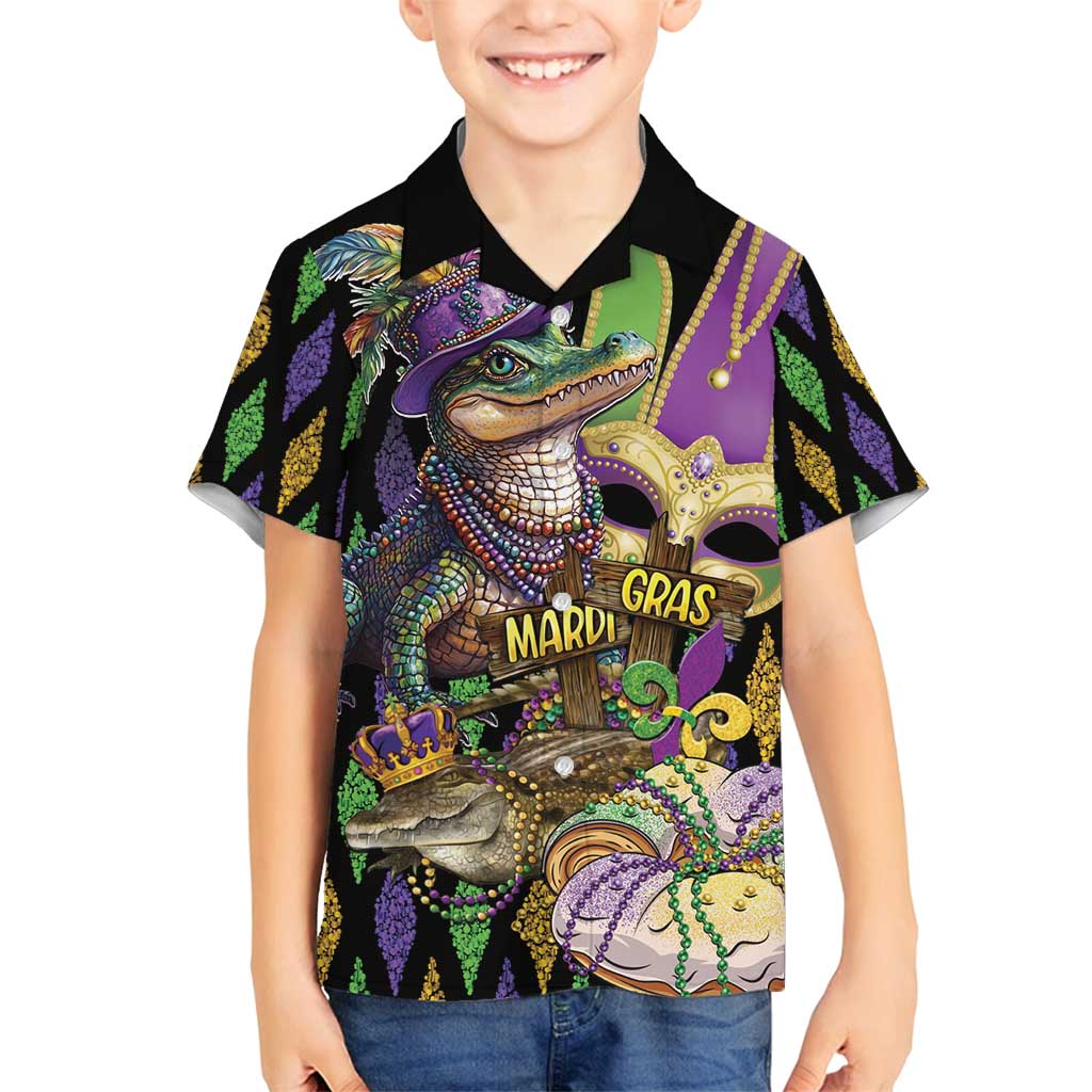 Mardi Gras Alligator Family Matching Puletasi and Hawaiian Shirt Fleur De Lis Glitter Style