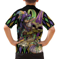 Mardi Gras Alligator Family Matching Short Sleeve Bodycon Dress and Hawaiian Shirt Fleur De Lis Glitter Style