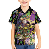 Mardi Gras Alligator Family Matching Short Sleeve Bodycon Dress and Hawaiian Shirt Fleur De Lis Glitter Style