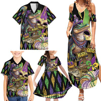 Mardi Gras Alligator Family Matching Summer Maxi Dress and Hawaiian Shirt Fleur De Lis Glitter Style