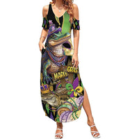 Mardi Gras Alligator Family Matching Summer Maxi Dress and Hawaiian Shirt Fleur De Lis Glitter Style