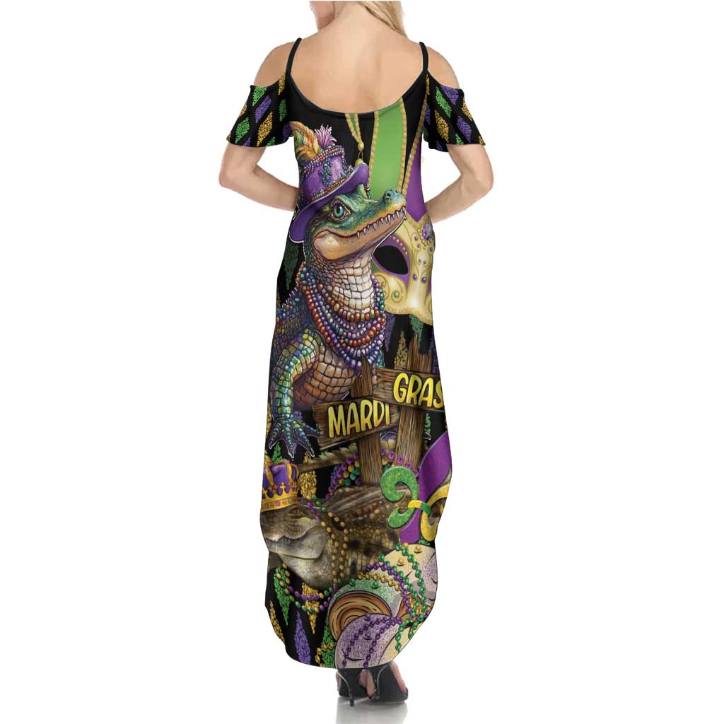 Mardi Gras Alligator Family Matching Summer Maxi Dress and Hawaiian Shirt Fleur De Lis Glitter Style