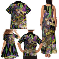 Mardi Gras Alligator Family Matching Tank Maxi Dress and Hawaiian Shirt Fleur De Lis Glitter Style