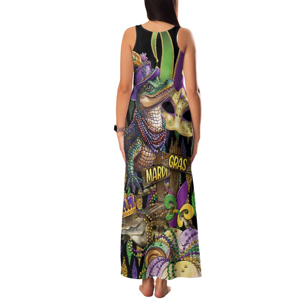 Mardi Gras Alligator Family Matching Tank Maxi Dress and Hawaiian Shirt Fleur De Lis Glitter Style