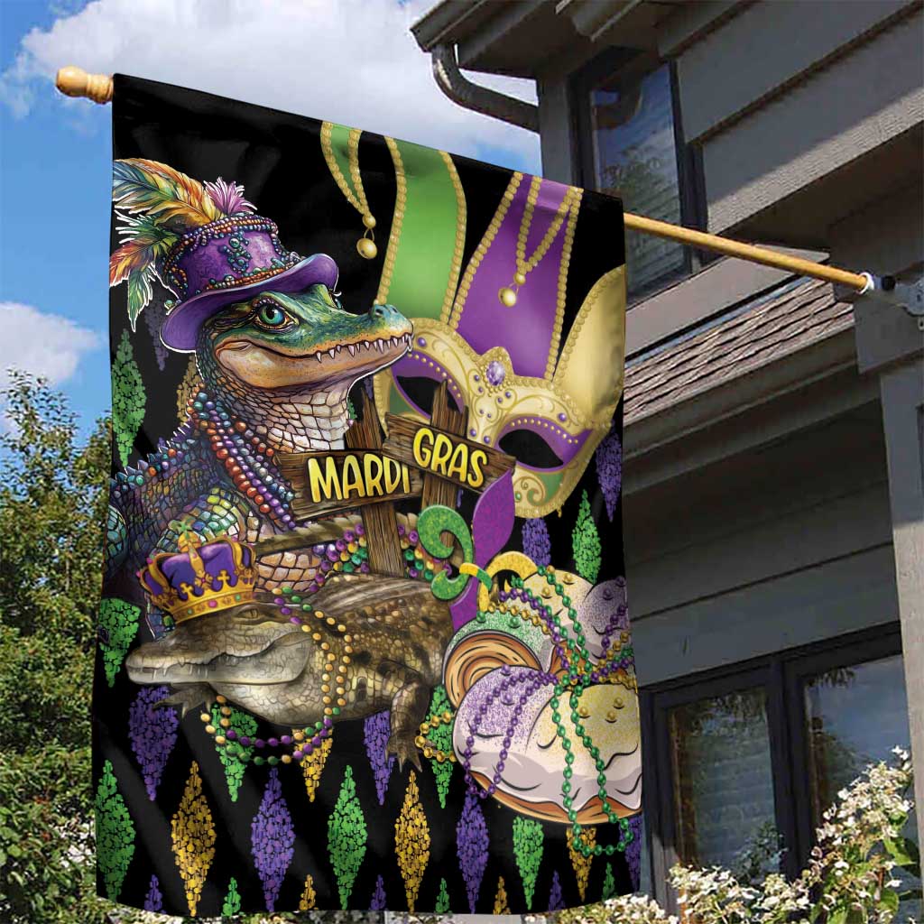 Mardi Gras Alligator Garden Flag Fleur De Lis Glitter Style