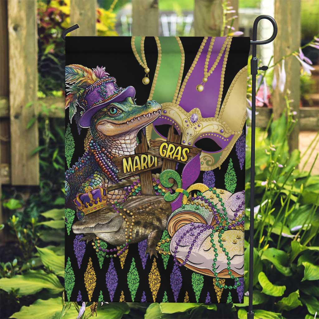 Mardi Gras Alligator Garden Flag Fleur De Lis Glitter Style