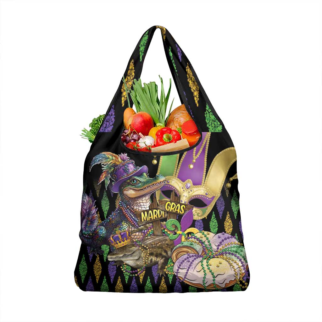 Mardi Gras Alligator Grocery Bag Fleur De Lis Glitter Style