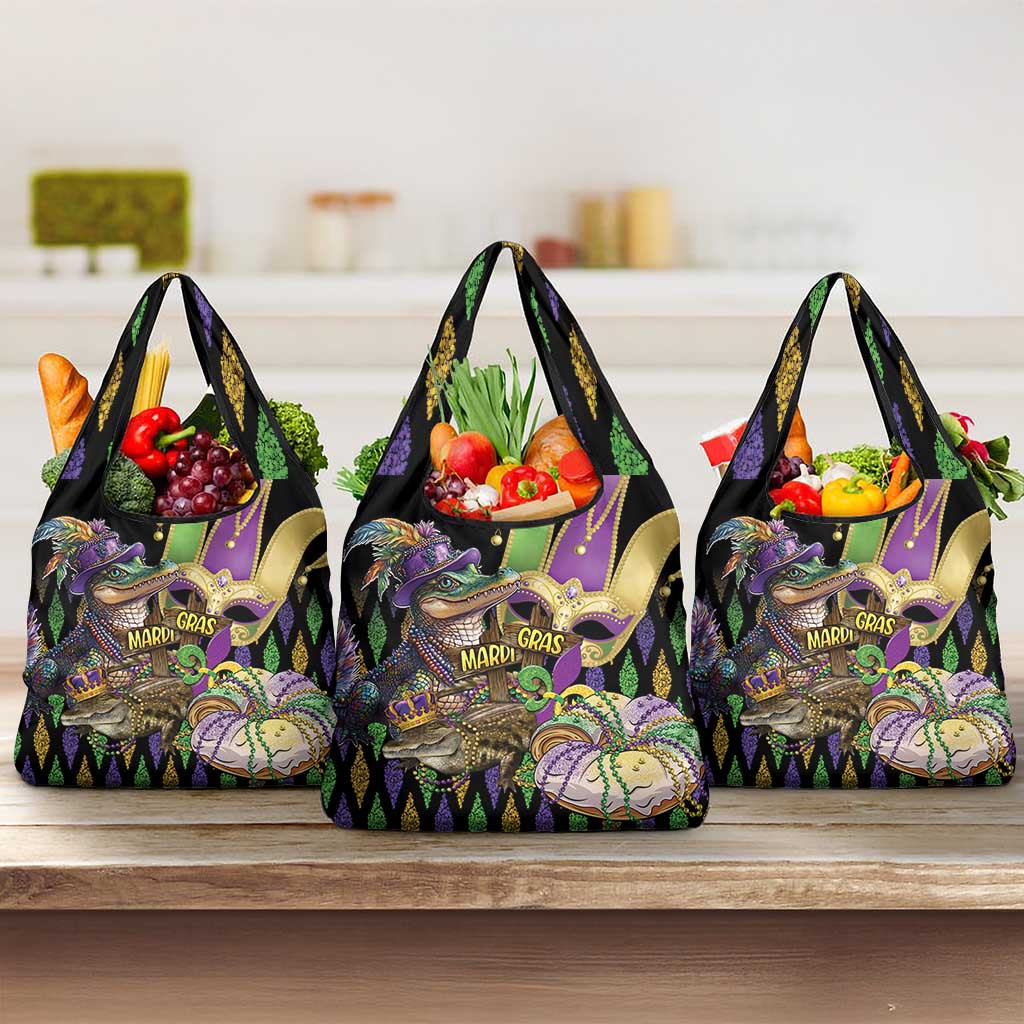 Mardi Gras Alligator Grocery Bag Fleur De Lis Glitter Style