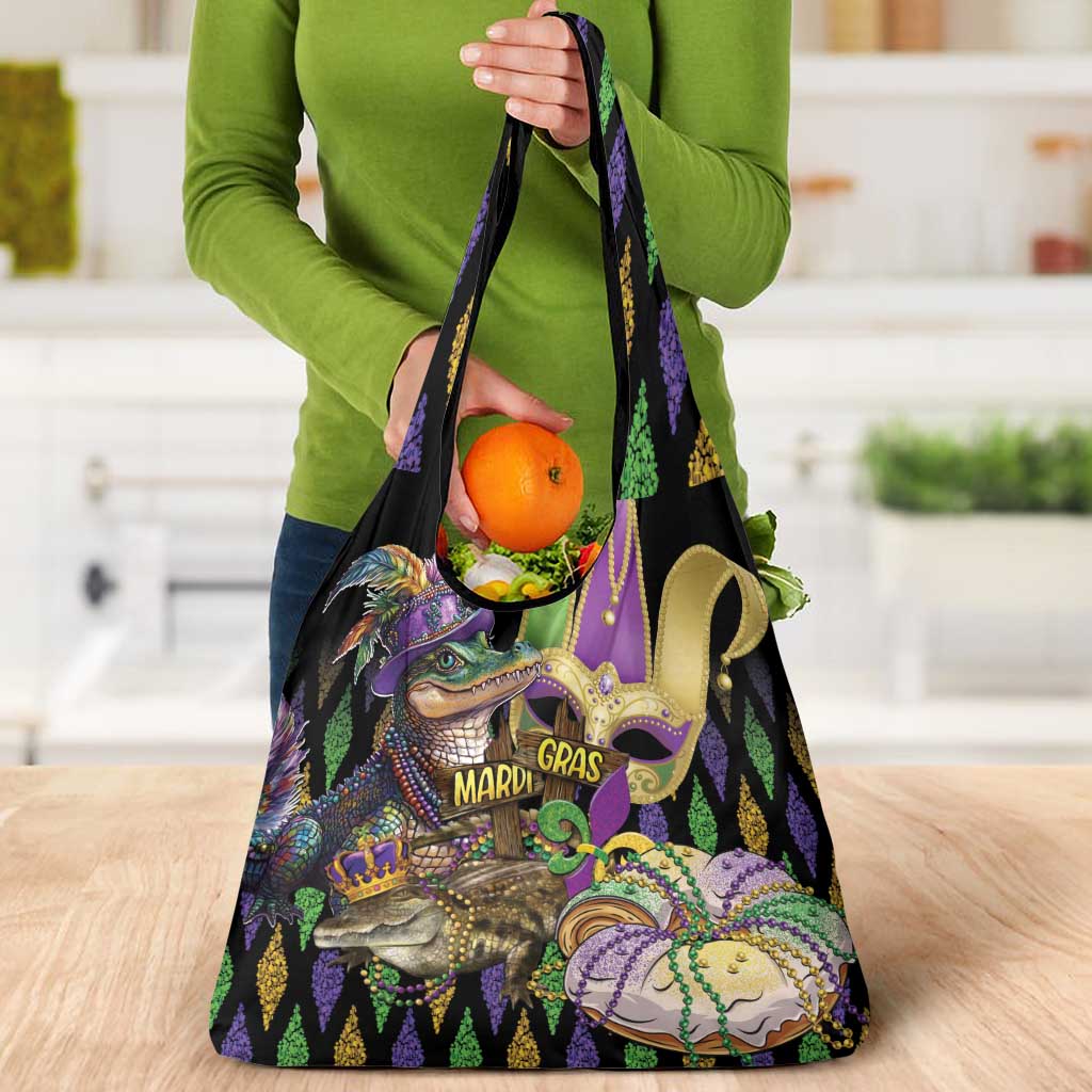 Mardi Gras Alligator Grocery Bag Fleur De Lis Glitter Style
