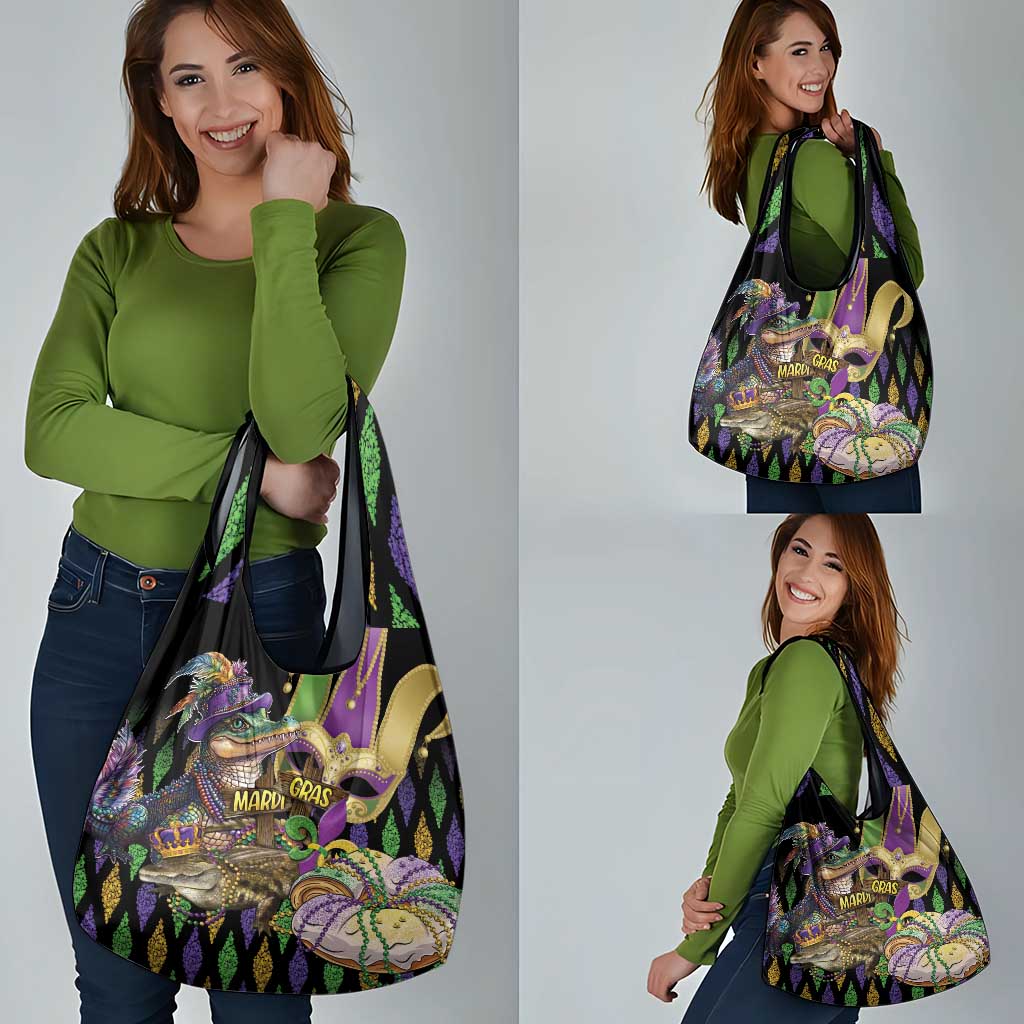 Mardi Gras Alligator Grocery Bag Fleur De Lis Glitter Style
