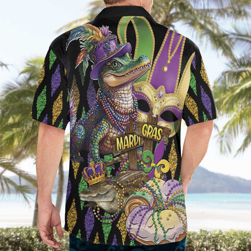 Mardi Gras Alligator Hawaiian Shirt Fleur De Lis Glitter Style