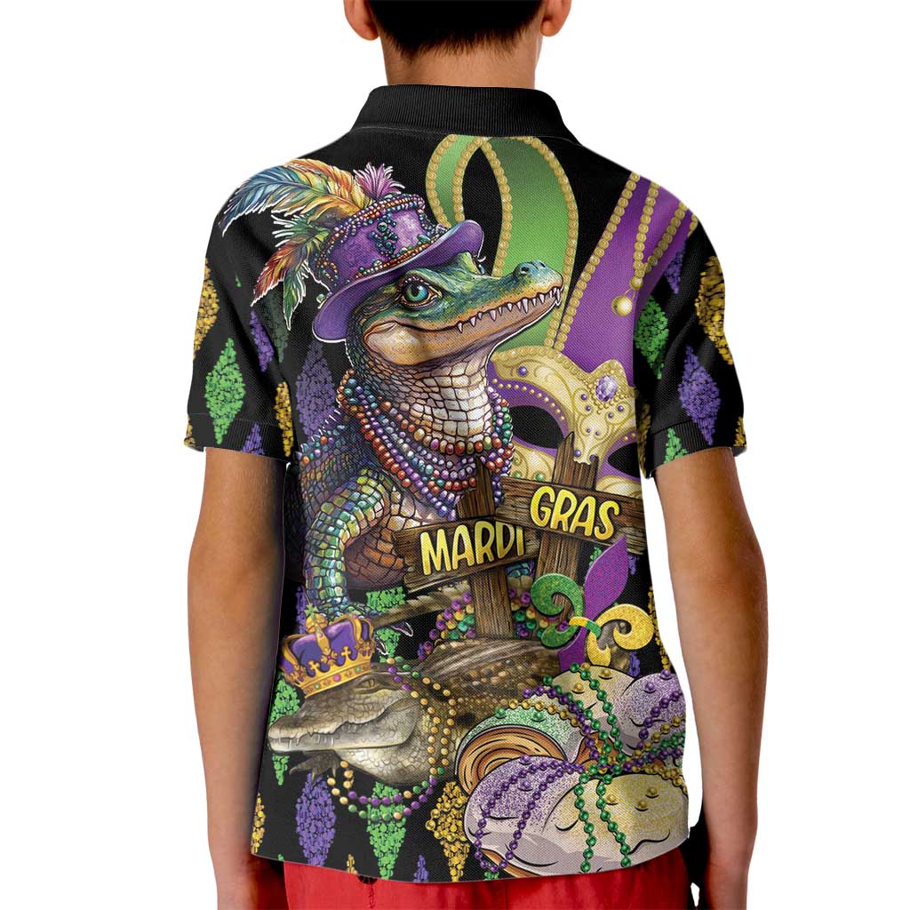 Mardi Gras Alligator Kid Polo Shirt Fleur De Lis Glitter Style