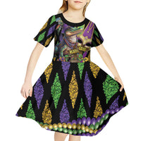 Mardi Gras Alligator Kid Short Sleeve Dress Fleur De Lis Glitter Style