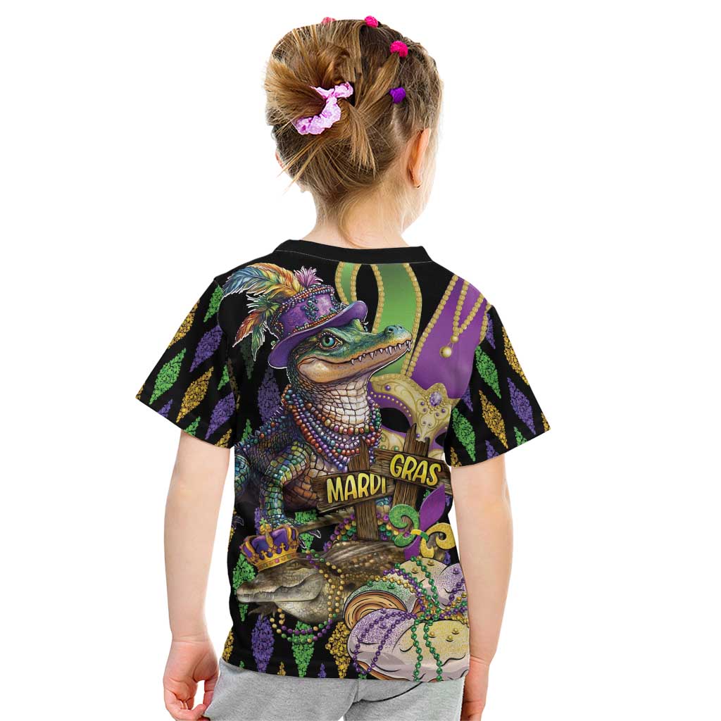 Mardi Gras Alligator Kid T Shirt Fleur De Lis Glitter Style