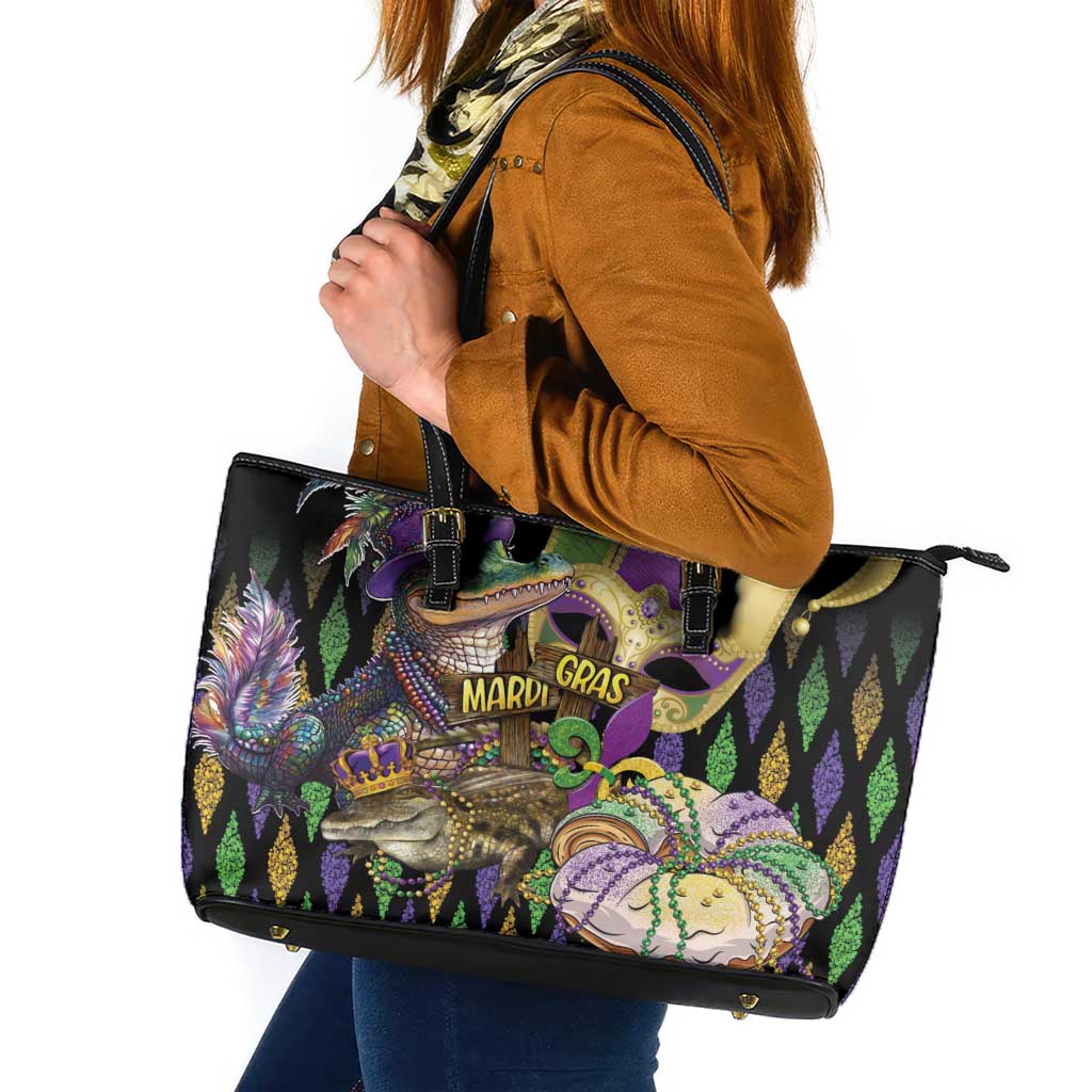 Mardi Gras Alligator Leather Tote Bag Fleur De Lis Glitter Style