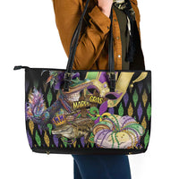 Mardi Gras Alligator Leather Tote Bag Fleur De Lis Glitter Style
