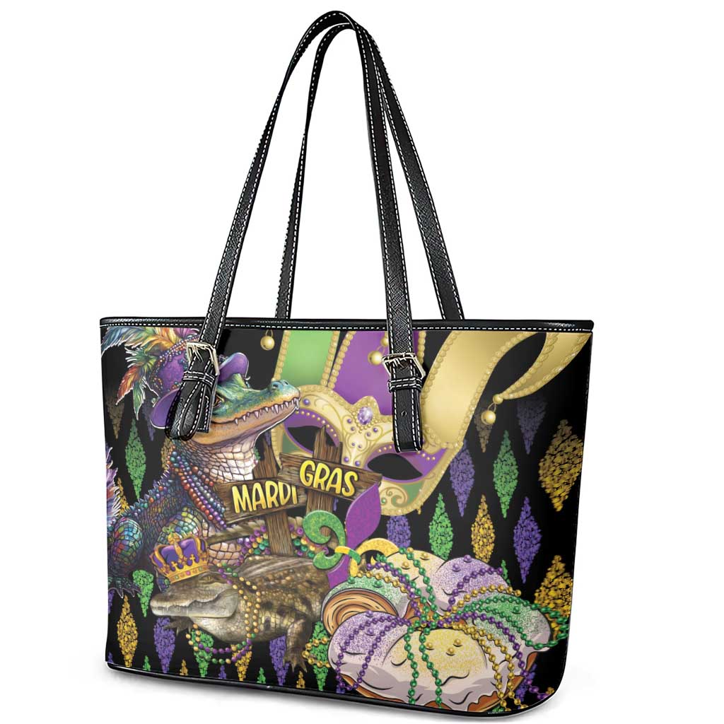Mardi Gras Alligator Leather Tote Bag Fleur De Lis Glitter Style