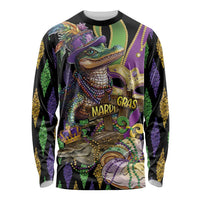 Mardi Gras Alligator Long Sleeve Shirt Fleur De Lis Glitter Style - Wonder Print Shop