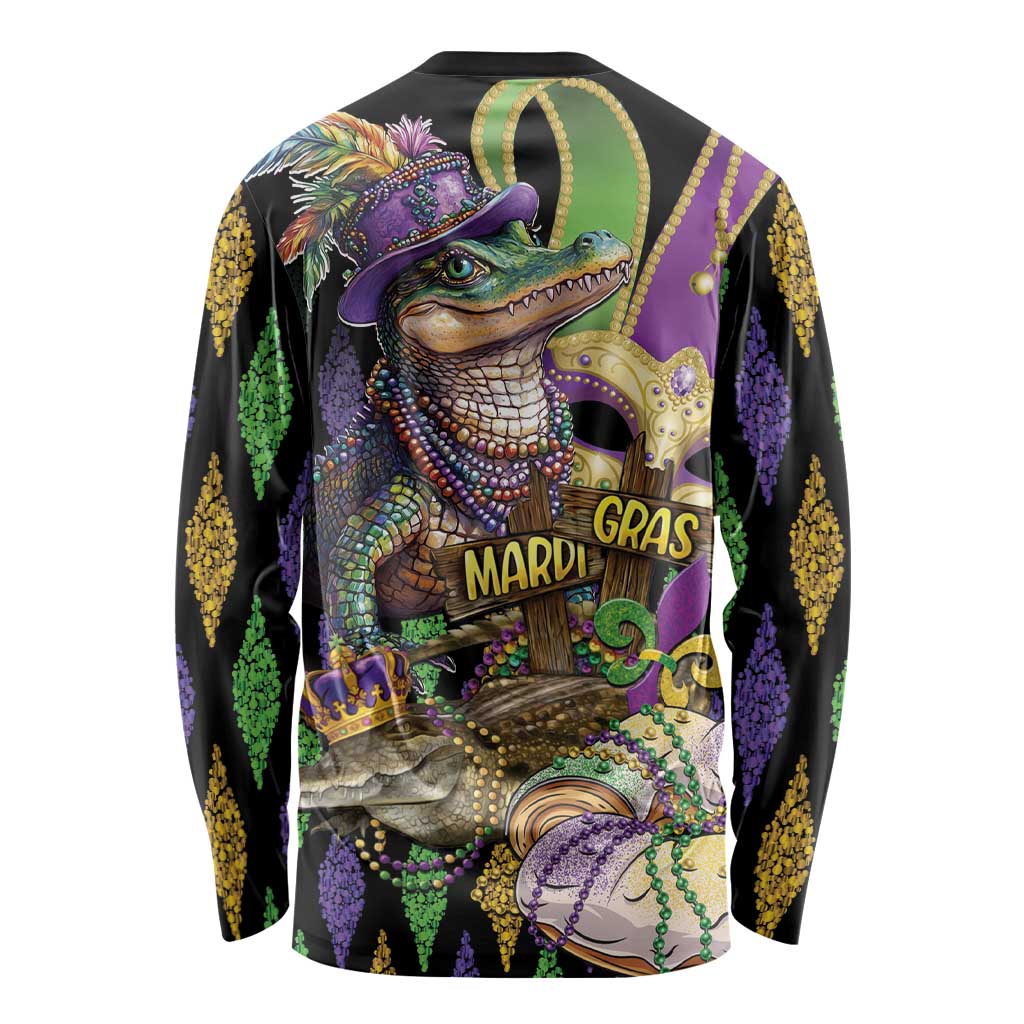 Mardi Gras Alligator Long Sleeve Shirt Fleur De Lis Glitter Style - Wonder Print Shop