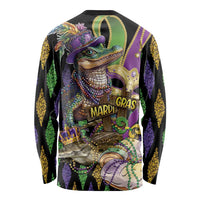 Mardi Gras Alligator Long Sleeve Shirt Fleur De Lis Glitter Style - Wonder Print Shop